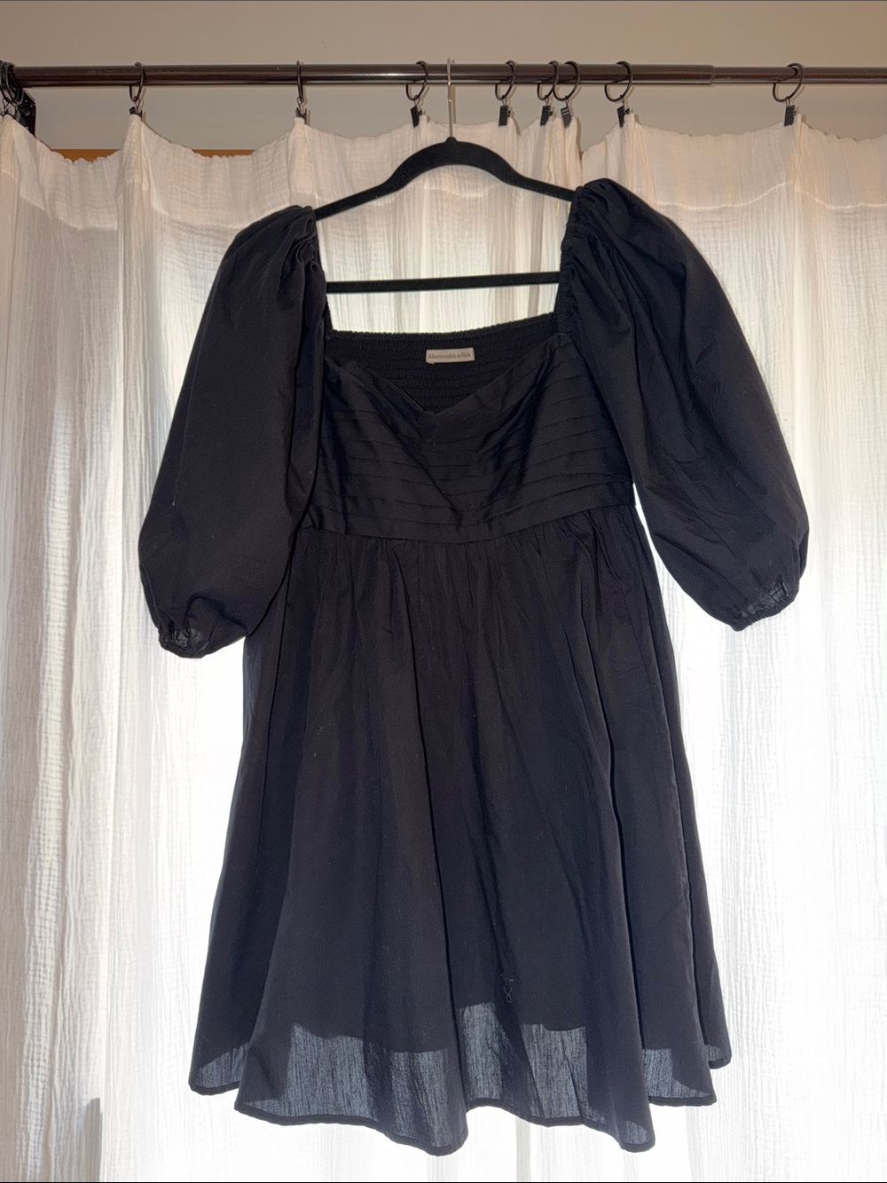 Abercrombie & Fitch Black Square-Neck Puff Sleeve Mini Dress